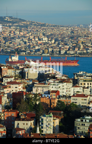 ISTANBUL, TURKEY. A view of the Bosphorus, with the European shore in the foreground and the Asian shore in the distance. 2010. Stock Photo