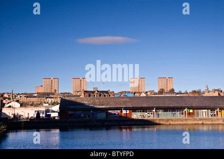 Shadows and reflections at the city Quay retail development in Victoria Docks in Dundee,UK Stock Photo