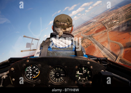 Alexander Schleicher ASK13 two seat training glider of the Crusaders Gliding Club preparing to land at Kingsfield airstrip Dhekelia, Cyprus. The view . Stock Photo