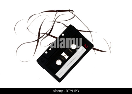 Classic audio cassette with tape isolated on white. Stock Photo