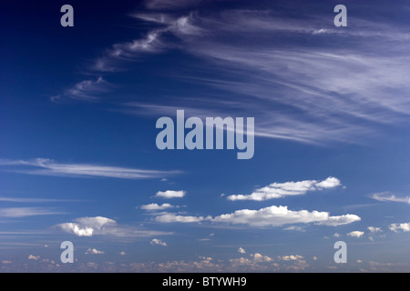 Perfect blue sky with Cirrus and Cumulous clouds Stock Photo