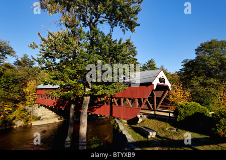 Swift River Covered Bridge and Autumn Color in Conway, New Hampshire Stock Photo