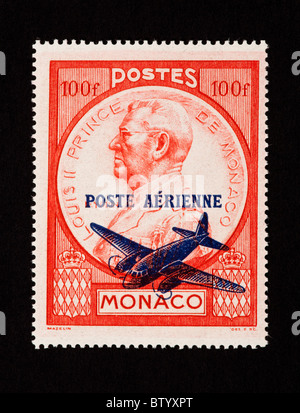 Postage stamp from Monaco depicting Prince Louis II, overprinted for airmail use Stock Photo