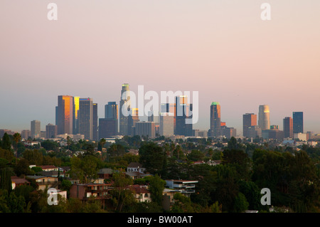 Sunset view of downtown Los Angeles from the West. Stock Photo