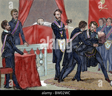 Secret Societies (nineteenth century). Initiation ceremony of a new