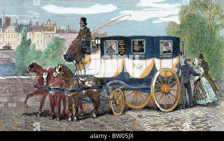 Horse-drawn omnibus. Engraving by H. Linton in 