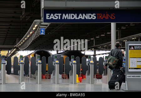 Rail electronic ticket barrier for trains departing to the East Midlands region from St Pancras Station central London UK Stock Photo