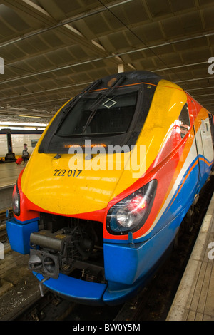 St Pancras Station , East Midlands high speed railway train engine by platform Stock Photo