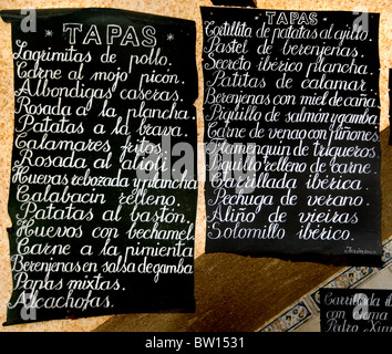 Spanish Spain Menu Tapa Tapas Restaurant  bar pub Antequera Stock Photo