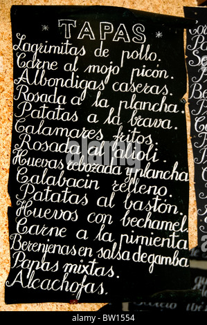 Spanish Spain Menu Tapa Tapas Restaurant  bar pub Antequera Stock Photo