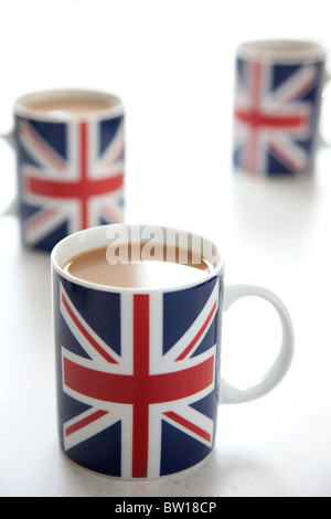 Three Mugs Of Tea With The Union Flag On The Side Uk Stock Photo 