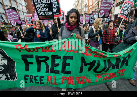 Free Mumia Protest through London against racism Islamophobia the BNP and the EDL Stock Photo