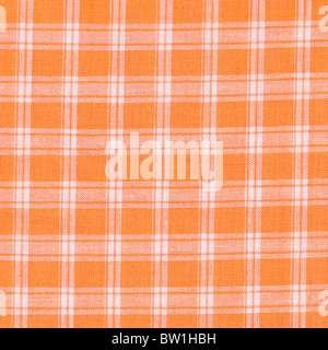 Bright orange and white plaid retro fabric background backdrop wallpaper textile bright spring color colour Stock Photo