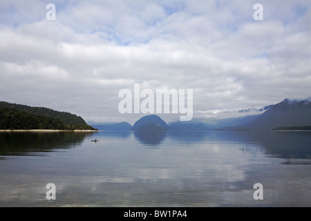 Lake Manapouri from Shallow Bay in New Zealand's Fiordland. Stock Photo