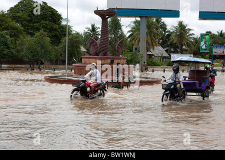 Street scene of floods in Siem Reap. Cambodia. Asia Stock Photo