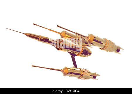 3D illustration of a golden spaceship Stock Photo