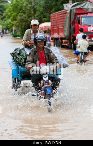 Street scene of floods in Siem Reap. Cambodia. Asia Stock Photo