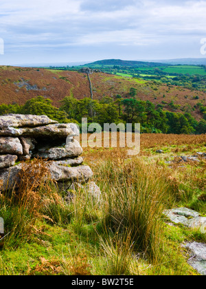 View from Black Tor on Brent Moor over the Avon valley towards Shipley Tor. Dartmoor National Park, Didworthy, Devon, England. Stock Photo