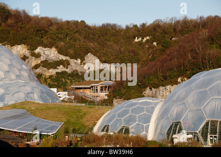 Exterior view of the Eden Project Biomes Cornish gardens St Austell Cornwall UK Autumn to Winter Stock Photo