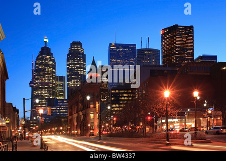 Night view of city from Front Street, Toronto, Ontario, Canada Stock Photo