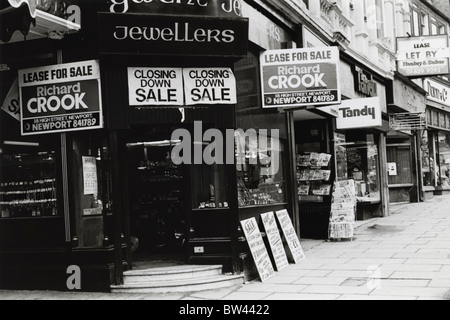 Closing down signs on shop in Newport South Wales UK 1980s Stock Photo