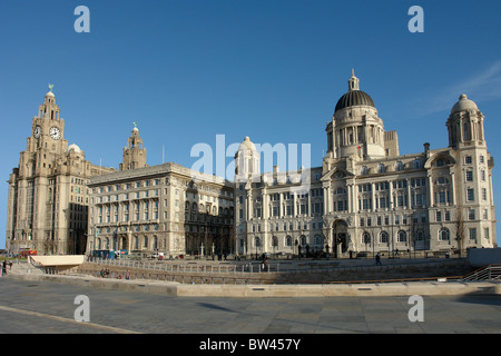 The Three Graces, Liverpool Waterfront, Pier Head, Liverpool, Merseyside, England, United Kingdom Stock Photo