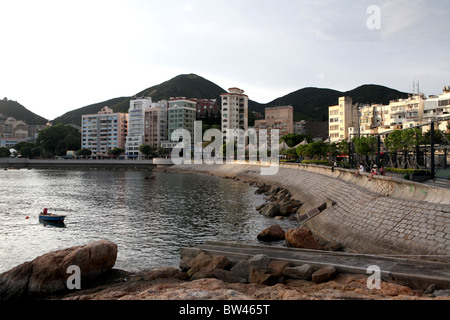 A view along the waterfront and Main Street in Stanley, Hong Kong Island, Hong Kong, China. Stock Photo