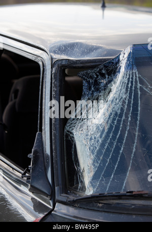 Broken car windshield after accident Stock Photo