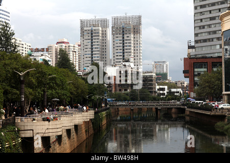 A view over the waterway in central Kunming, Yunnan province, China. Stock Photo