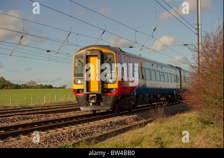 Class 158  158812 East Midlands Train heads south at Creeton, Lincolnshire. Stock Photo