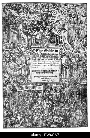 Title page of The Great Bible, the first authorized edition in English, 1539; Black and White Illustration; Stock Photo
