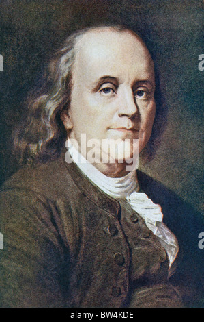 American statesman, printer, scientist, and writer Benjamin Franklin (1706-1790) helped draft the Declaration of Independence. Stock Photo