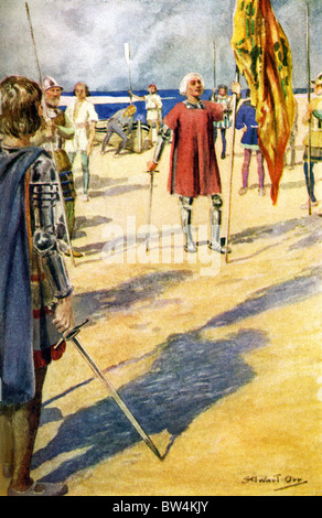 Columbus and his crew landing on the island that he called Hispaniola ...