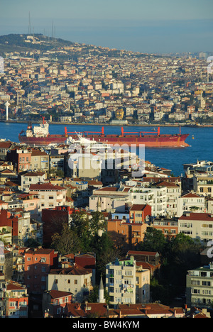 ISTANBUL, TURKEY. A view over Beyoglu to the Bosphorus, and to the Asian shore of the city beyond. 2010. Stock Photo