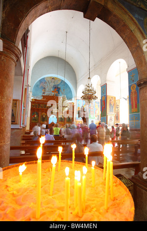 Jordan, Madaba, city, church st. George, Saint, st, George, George's, mosaics map, interior Stock Photo