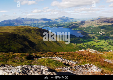 Looking over Derwent Water from the summit of Maiden Moor near Keswick in the Lake District National Park, Cumbria, England. Stock Photo