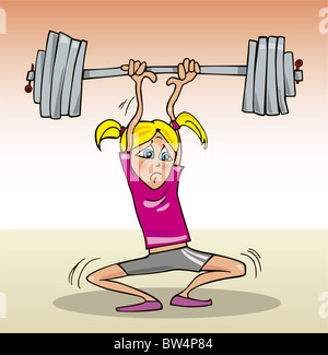 Cartoon illustration of teen girl lifting heavy weight Stock Photo - Alamy