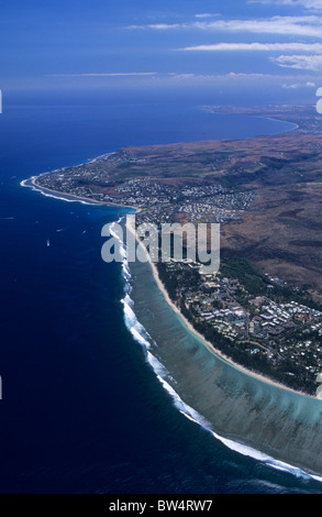 Aerial view of lagoon west coast near L'Hermitage les Bains, Reunion Island (France), Indian Ocean Stock Photo