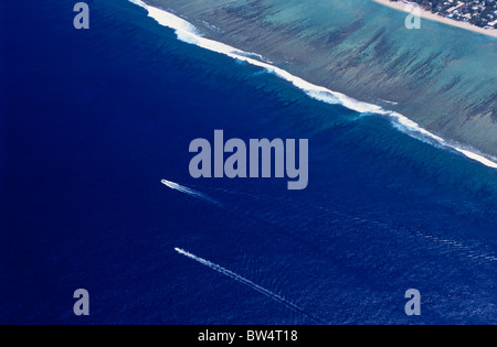 Aerial view of lagoon west coast near L'Hermitage les Bains, Reunion Island (France), Indian Ocean Stock Photo