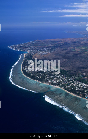 Aerial view of lagoon west coast near L'Hermitage les Bains, Reunion Island (France), Indian Ocean Stock Photo