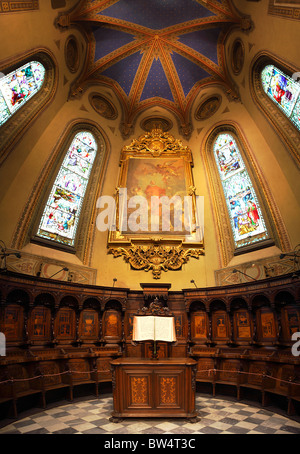 Vertical oriented panoramic image of catholic church interior. Stock Photo
