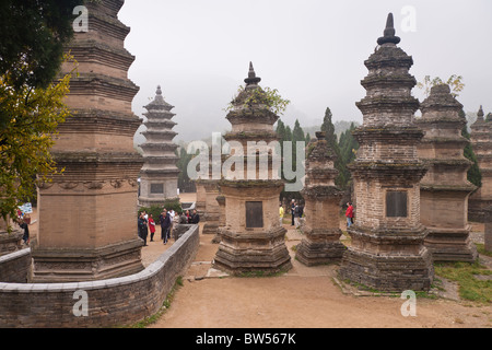 Pagodas in the Pagoda Forest cemetery, Shaolin Temple, Song Shan, near Zhengzhou, Henan Province, Dengfeng, China Stock Photo