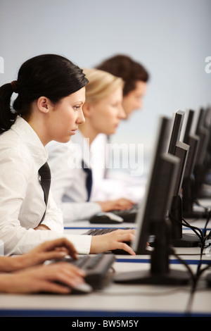 Row of businesspeople concentrating on their computer work Stock Photo