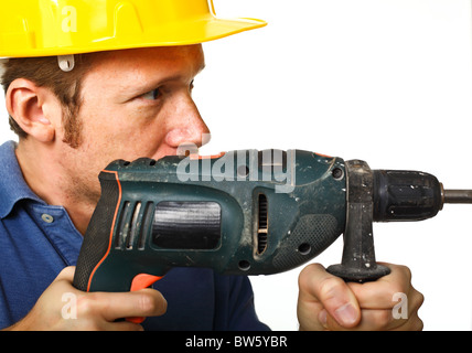 construction worker using a big drill isolated on white background Stock Photo