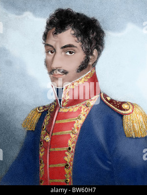 BOLIVAR, Simon (Caracas, 1793-Santa Marta, 1830). Military and Venezuelan statesman called 'The Liberator'. Colored engraving. Stock Photo