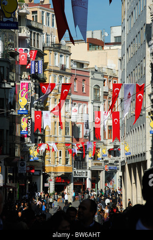ISTANBUL, TURKEY. A view along Istiklal Caddesi in Beyoglu district. 2010.