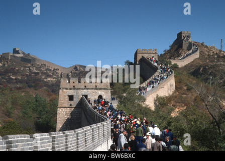 Tourists climb the Great Wall of China at Badaling, China. Stock Photo