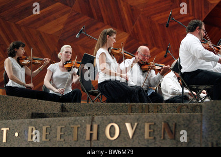 Boston Landmarks Orchestra performs at the Hatch Shell in Boston, Massachusetts Stock Photo