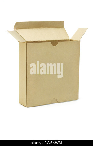 Open brown paper box on white background Stock Photo