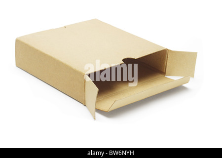 Open empty paper box lying on white background Stock Photo